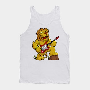 Cartoon lion playing electric guitar Tank Top